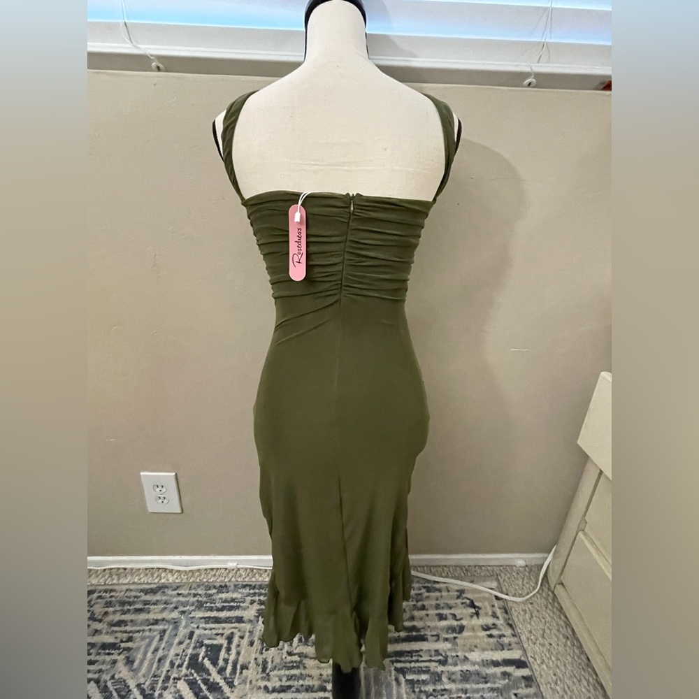 SLEEVELESS MESH RUFFLE RUCHED BODYCON MIDI DRESS - Picture 4 of 4